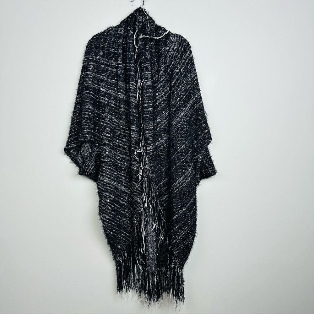 Free People Black and White Knit One front Poncho Cardigan Sweater Size one size